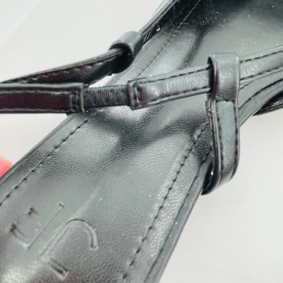 JustFab Black Faux Leather Gold Trim Pointed Toe Slip On Sling Back Flats 7 - Picture 6 of 9